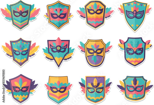 Colorful Carnival Masks Crests Festive Party Icons Set