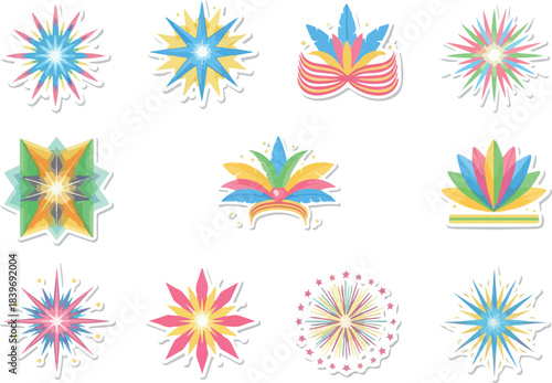 Vibrant Collection of Decorative Emblems and Party Decorations with Modern Flair
