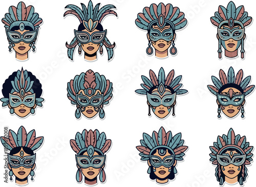 Carnival Masks Collection Elegant Feathered Designs for Festive Celebrations