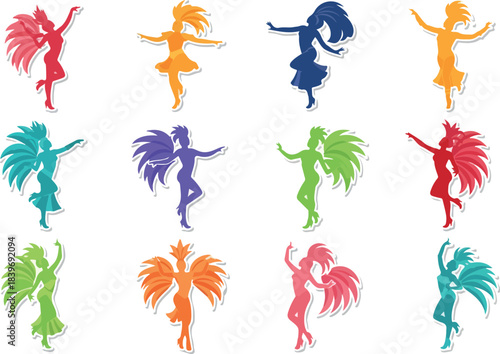 Festive Brazilian Carnival Dancers Silhouette Set Vibrant Celebration