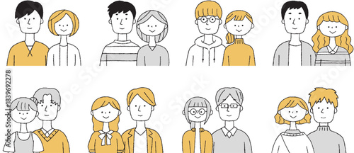 若い夫婦の上半身セット単色