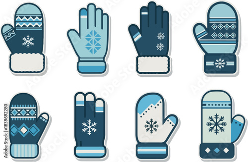 Set of Winter Gloves and Mittens with Snowflake Designs for Cold Weather Fashion