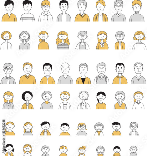 色々な世代の人物セット単色