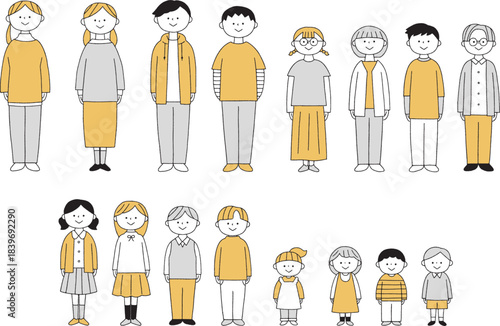 幼児から中学生までの子供達セット単色