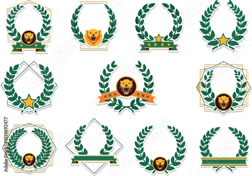 Elegant Wreath Designs with Animal Emblems and Laurel Leaves Vector Set