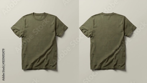 Khaki green t-shirt template on a white background
