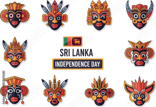 Sri Lanka Independence Day Traditional Masks Vector Set