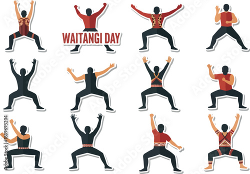 Waitangi Day Celebration Vector Art of Performing The Haka Dance