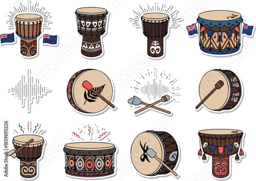 Cultural Drum Icons Ethnic Percussion Instruments Vector Set