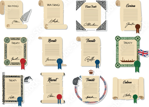 Collection of Historic Treaty Document Illustrations on Parchment Paper