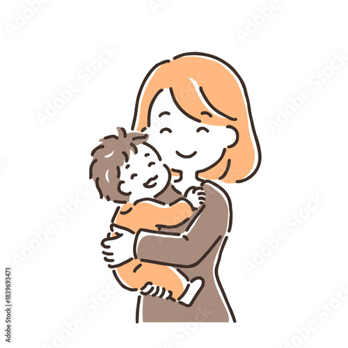 抱っこされている赤ちゃんとにこにこ笑顔のお母さん