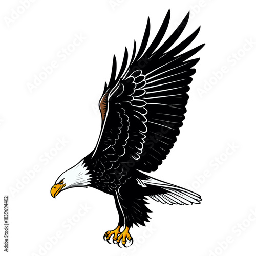 Bald Eagle in Full Dive with Yellow Beak and Talons