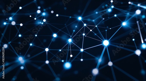 Abstract glowing network connection system with plexus structure