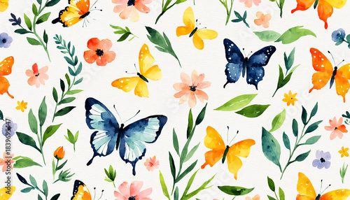 colorful watercolor butterf...