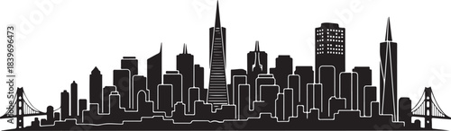 The City Skyline Silhouette Bundle features a stylish collection of bold, clean urban skylines designed in crisp black silhouettes