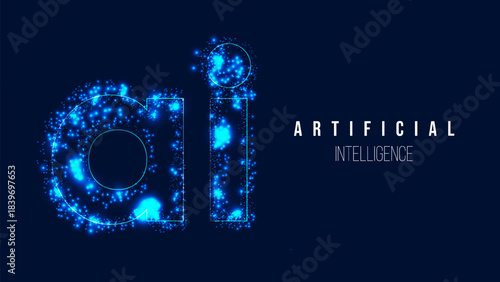 AI Intelligence with neural networks data flows symbolizing machine learning and automation. For tech ads websites and marketing campaigns. Vector illustration...