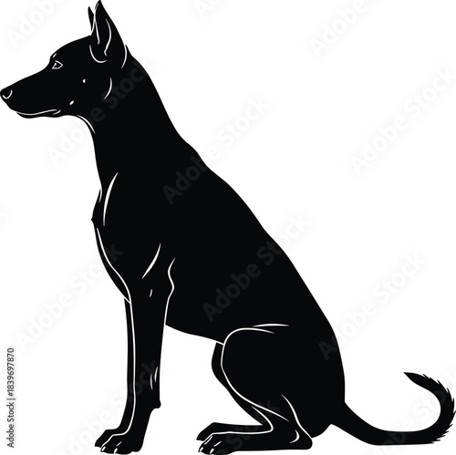 Majestic Dog Silhouette Sitting with an Alert Posture, Representing Loyalty, Obedience, Security, Pet Companionship, and Canine Breed Profile, Vector Illustration Graphic.