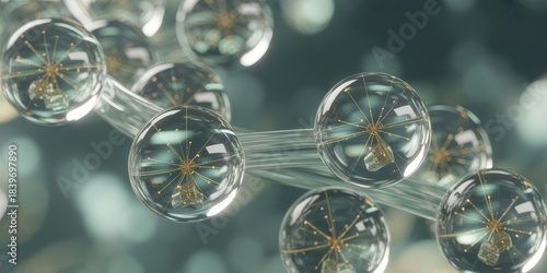 Futuristic transparent molecule structure with glass atoms and connections abstract 3D scientific background for nanotechnology and biotechnology design