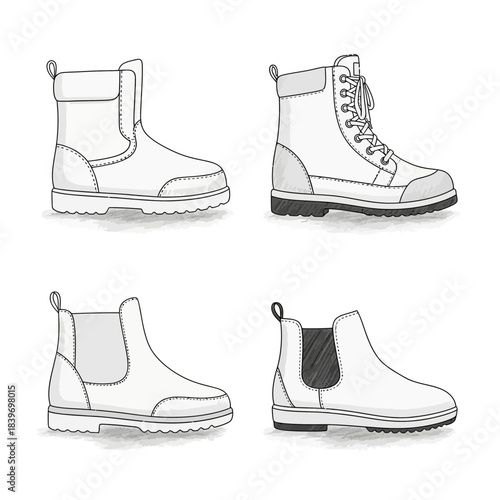 Collection of Different Boot Styles Including Combat and Chelsea Boots for Various Fashion and