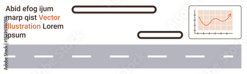 Data visualization, transport planning, traffic analytics, business reports, progress tracking, design layout. Road with text and chart. Data visualization and transport planning concept