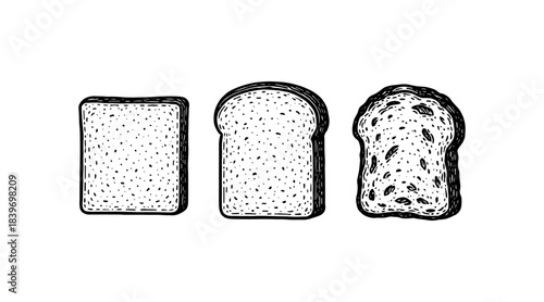 Hand-drawn bread slices illustration in black and white on a white background