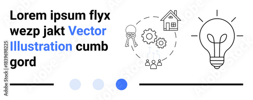 Lightbulb idea, gears, home, and keys integrated to represent innovation, teamwork, and problem-solving. Ideal for creativity, housing, solutions collaboration brainstorming business growth