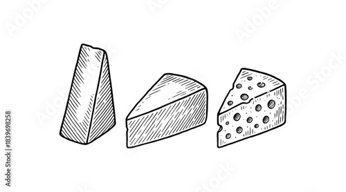 Hand-drawn cheese wedges illustration on a white background