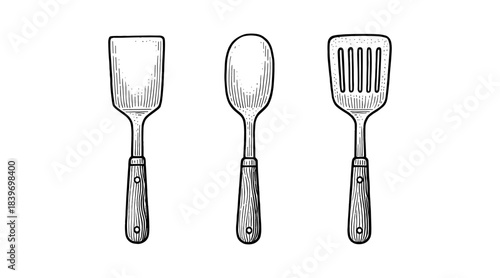 Vintage kitchen utensils illustration on a white background