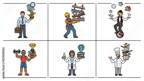 Person juggling various work study and game tasks showing multitasking and productivity