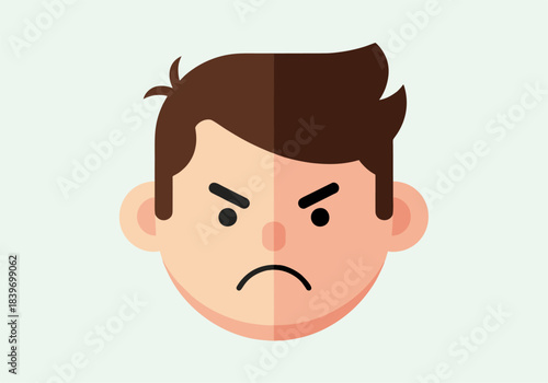 Minimal vector avatar of a man frowning, flat color blocks, rounded features