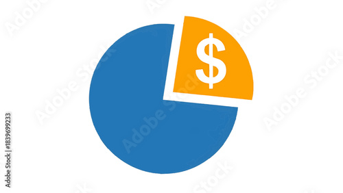 Vector illustration of pie chart showing financial share or investment percentage with dollar sign icon isolated on transparent background