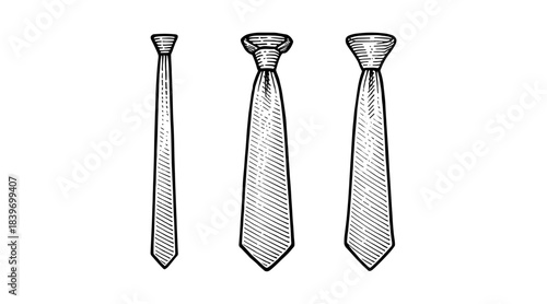 Hand-drawn illustration of three different neckties in a row