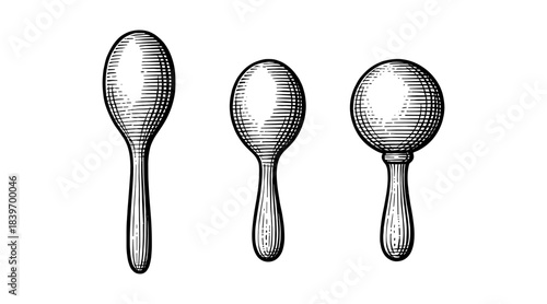 Engraved illustration of three spoons, a classic design for culinary and decorative use