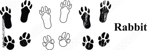 Rabbit Paw Print Vector set,Rabbit Footprint Silhouette,Rabbit Track Silhouette Vector Art