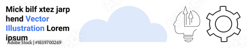 Cloud alongside a lightbulb with upward arrows and a gear icon symbolizing innovation, progress, and systems. Ideal for technology, cloud computing, strategy, workflow, innovation, business