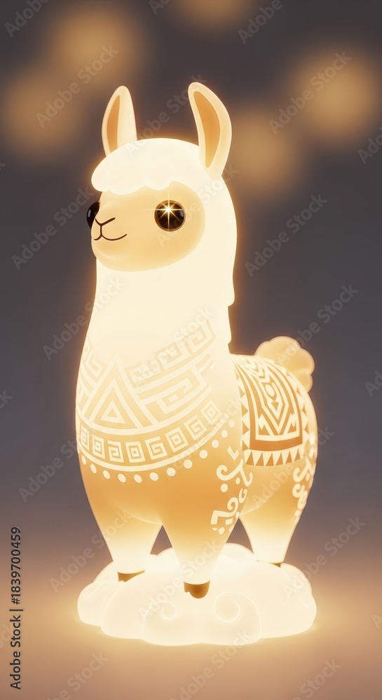Obraz premium Glowing stylized depiction of a domesticated South American camelid standing on a luminous cloud base