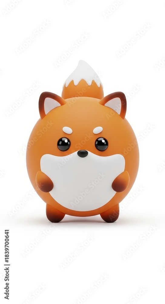 Obraz premium Round and simplified stylized fox figurine rests against a stark white background