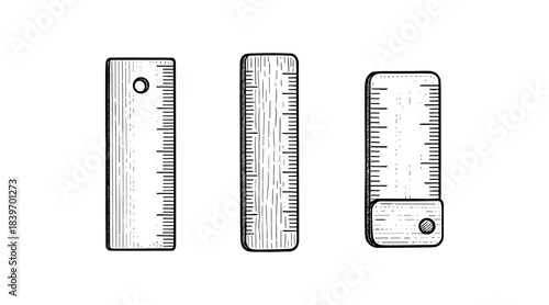 Engraved rulers in a row, measuring tools illustration on white background