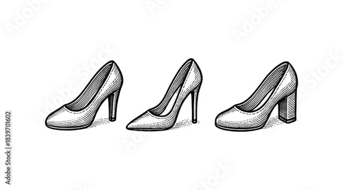 Elegant high heels illustration in a classic vintage engraving style