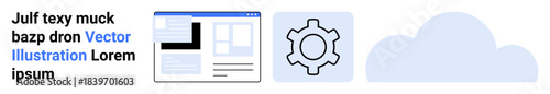 Web browser layout, gear, and cloud icons highlight design, settings, and cloud technology integration. Ideal for tech, development, computing, networking cloud storage software a simple landing