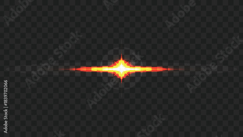 A bright, glowing horizontal light flare with a starburst effect on a transparent background, perfect for overlays.
