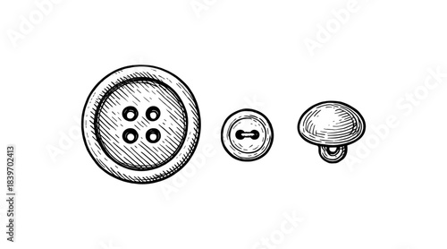 Detailed illustration of various buttons in a classic, hand-drawn style