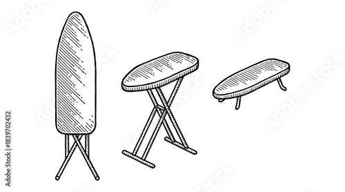 Ironing board illustration in a vintage engraving style, isolated on white