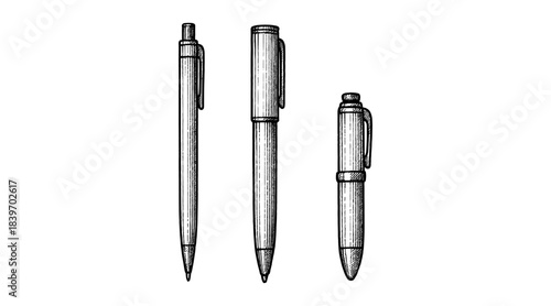 Detailed pen illustration in black and white, perfect for stationery designs