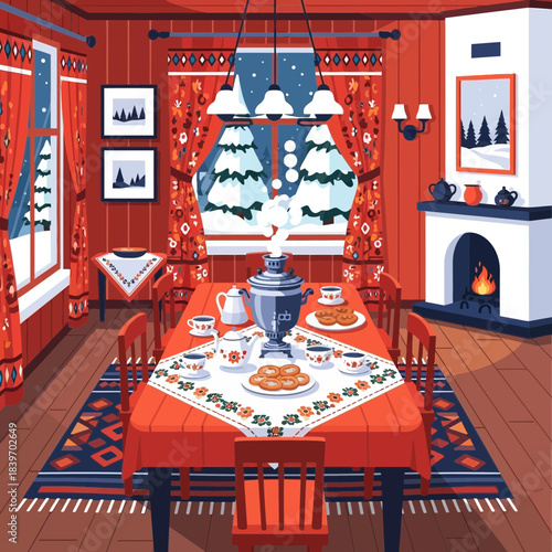Cozy Christmas Dining Room with Decorated Tree and Festive Table Setting
