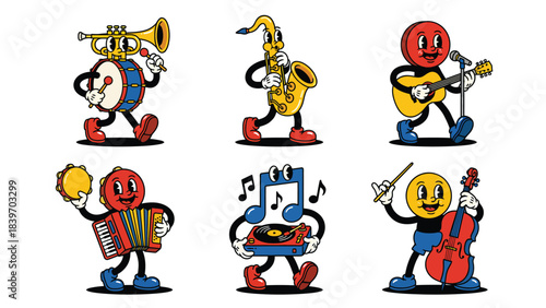 Colorful Cartoon Characters Playing Musical Instruments for Kids and Entertainment
