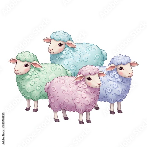 Sheep with Wool Texture Vector