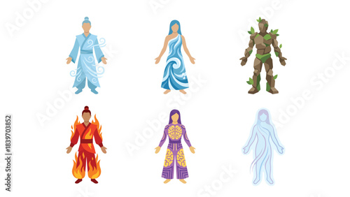 Fantasy Character Costumes Set Mythical Warrior and Elegant Dress Designs for Cosplay and Themed Events