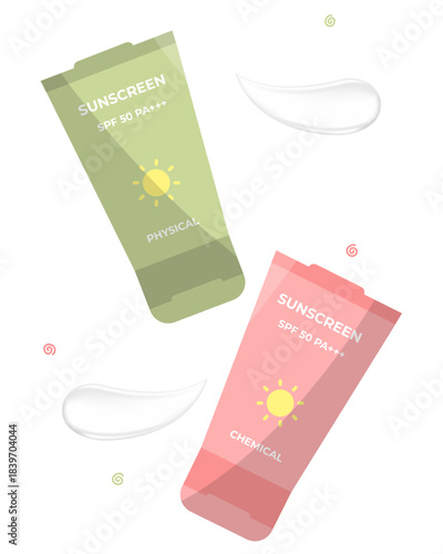 vector illustration of sunscreen products physical and chemical