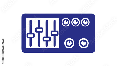 Dark Blue Icon Representing An Audio Mixer With Sliders And Knobs Isolated On A Black Background Simple Graphic Design For Sound Engineering Music Production And Djing